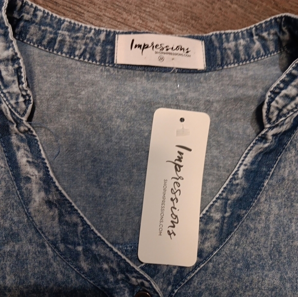 Denim Button Front Ruffle Mini Dress/Tunic - Plus Size 2XL - Picture 4 of 6